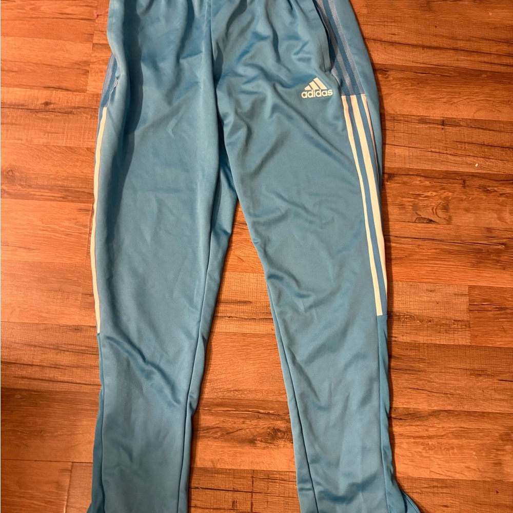 Adidas Light Blue Joggers with White Stripes